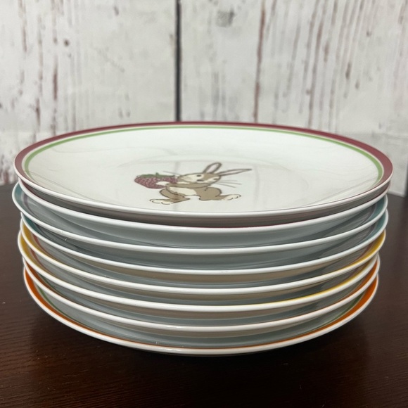 WORLD MARKET easter themed 8pc of 8” Colorful Rabbit Design Dinner Plates Set - Picture 2 of 11